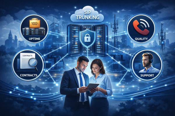 Budget-Friendly SIP Trunks uk Solutions for Businesses Business professionals evaluating SIP trunk provider with focus on uptime, security, call quality and technical support infrastructure